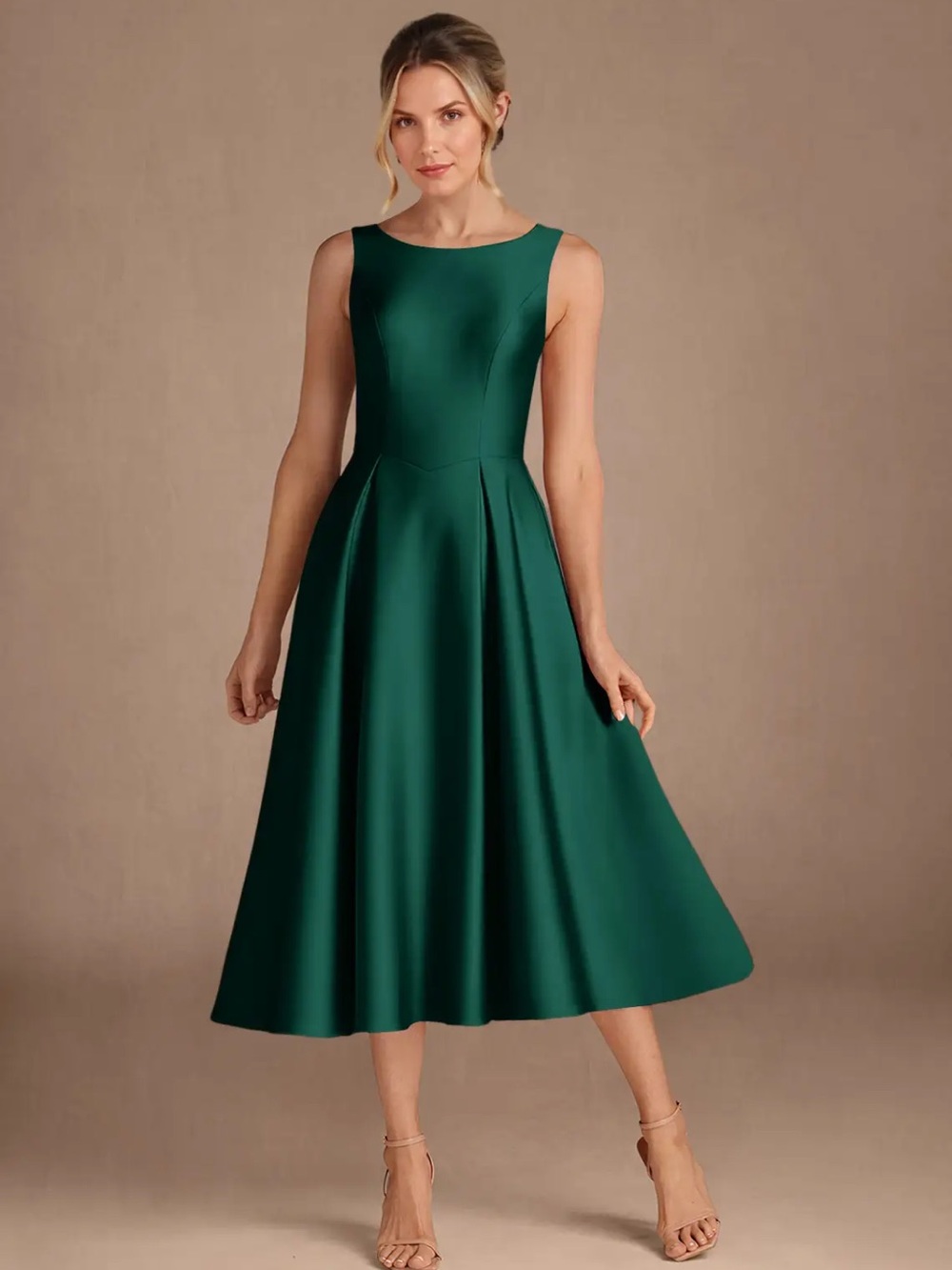 Azazie Emerald Green Sleeveless Midi Dress